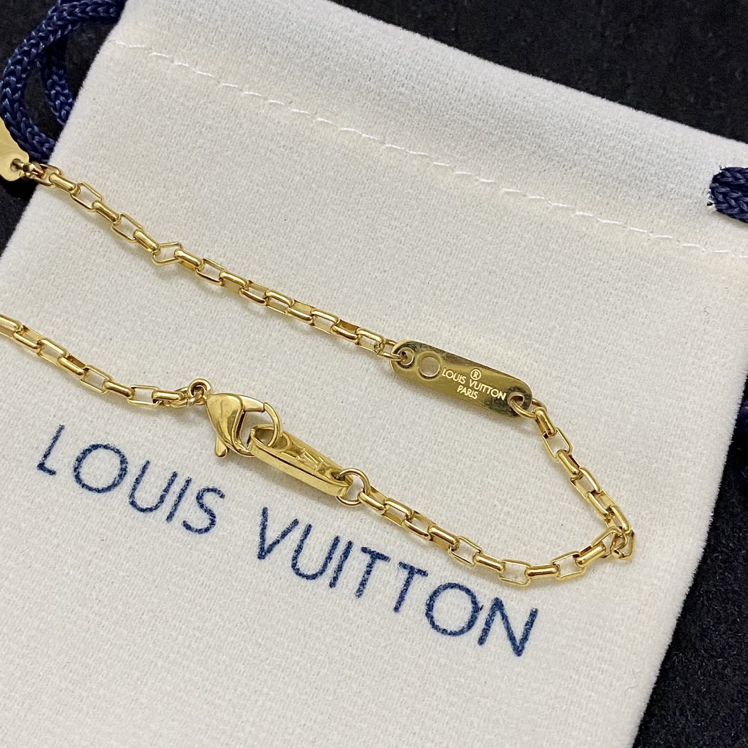 Louis Vuitton Gold-Plated Necklace with Monogram Pendant